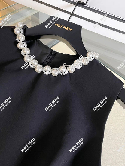 Shenzhen Nanyou high-end women's French Hepburn style beaded mesh lace long vest dress DY7421