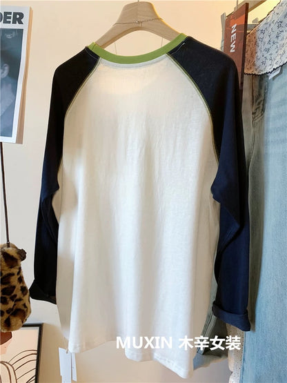 Retro letter raglan sleeve summer thin loose casual long sleeve women's thin sun protection top Korean version T-shirt
