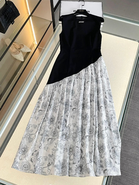 Shenzhen Nanyou high-end women's French Hepburn style floral print long sleeveless vest dress DY7179