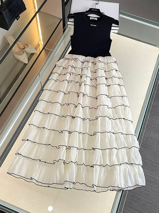 Shenzhen Nanyou high-end women's clothing 2025 summer new letter patch contrast color long vest dress DY6975
