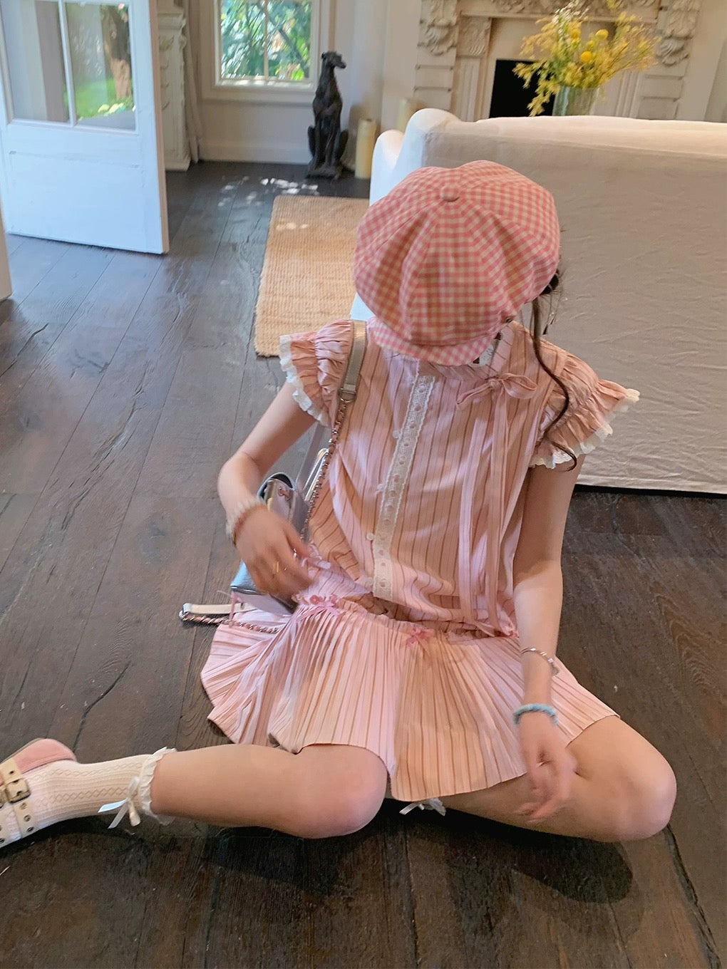 Ruan Ruan's homemade 2024 summer new niche design super nice and sweet age-reducing striped shirt with flying sleeves dress