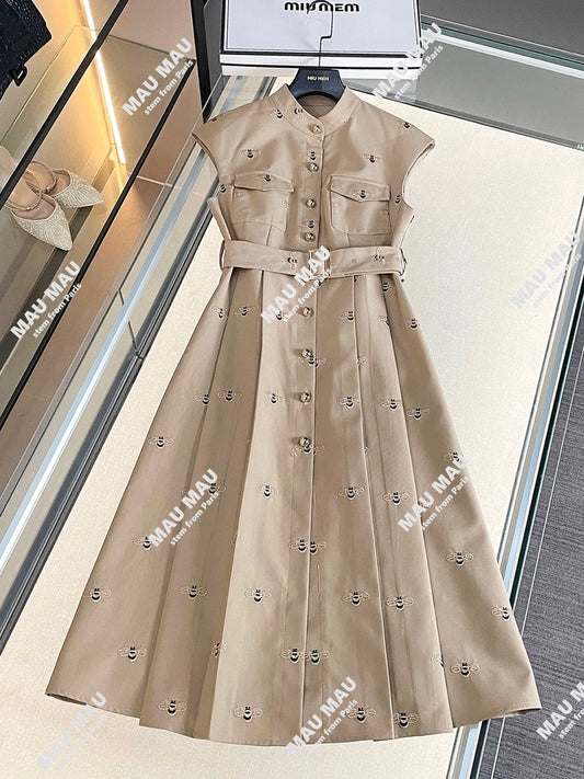 Shenzhen Nanyou high-end women's French style embroidered belt pleated long vest dress DY7084