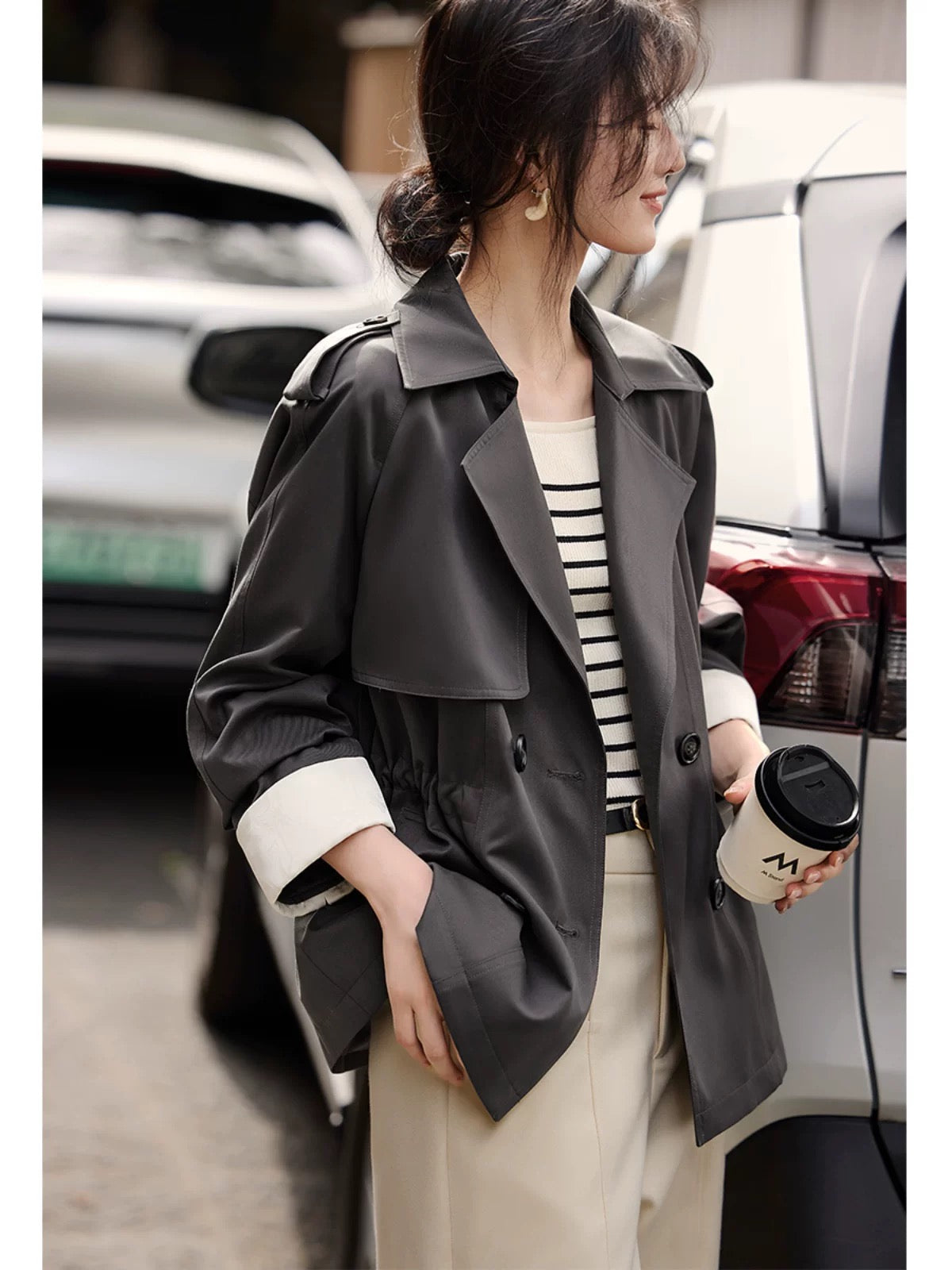 XWI XWI Xinwei Contrast Color Splicing Short Windbreaker Jacket Women's Spring and Autumn This Year's Popular Intellectual Elegant Simple Top