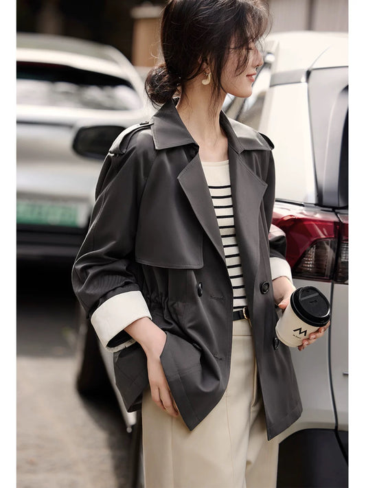 XWI XWI Xinwei Contrast Color Splicing Short Windbreaker Jacket Women's Spring and Autumn This Year's Popular Intellectual Elegant Simple Top