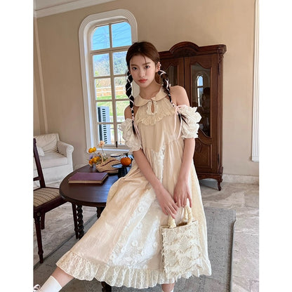 Ruan Ruan's homemade 2024 summer new temperament French tea break niche design gentle style embroidered off-shoulder dress