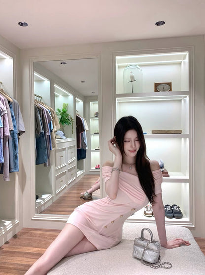 Kikimy "Peach Bus" – A figure-flattering standout: Short, hip-hugging dress featuring multi-layered, hand-crafted, and precision-stitched twists and pleats.