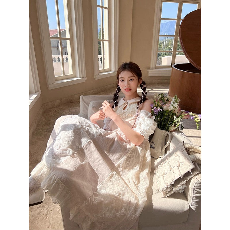 Ruan Ruan's homemade 2024 summer new temperament French tea break niche design gentle style embroidered off-shoulder dress