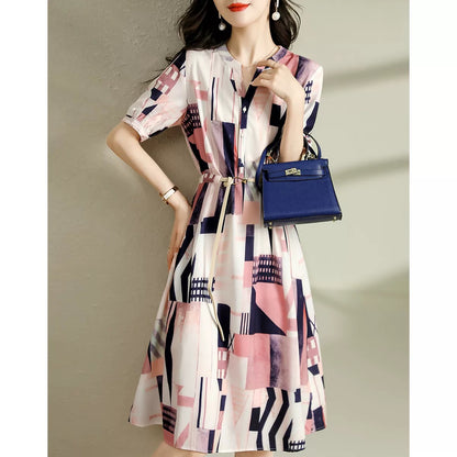 Pin Gedi's new 2024 summer French imitation silk OL style shirt dress for women's commuting high-end mid-length skirt