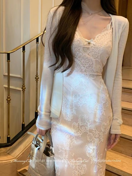 Mummy Cat Laying Eggs [Miss Friendship] 3D Lace Embroidered Rose Bodycon Vacation Sundress