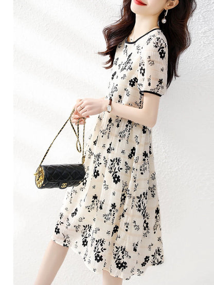 Genuine white-collar brother new 2024 summer new style small temperament printed floral chiffon dress women's skirt