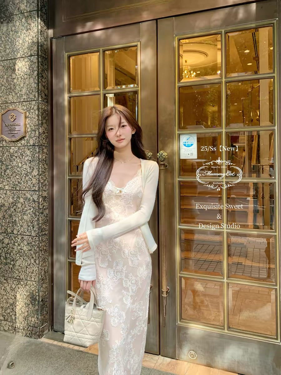 Mummy Cat Laying Eggs [Miss Friendship] 3D Lace Embroidered Rose Bodycon Vacation Sundress