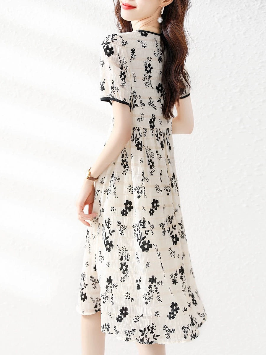 Genuine white-collar brother new 2024 summer new style small temperament printed floral chiffon dress women's skirt
