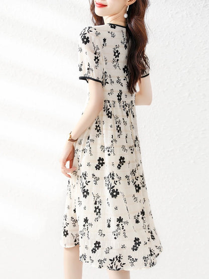Genuine white-collar brother new 2024 summer new style small temperament printed floral chiffon dress women's skirt