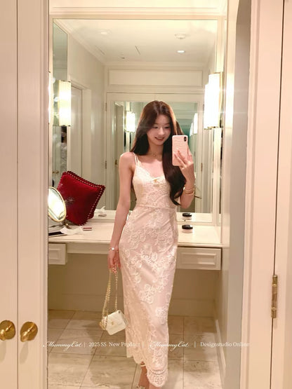 Mummy Cat Laying Eggs [Miss Friendship] 3D Lace Embroidered Rose Bodycon Vacation Sundress