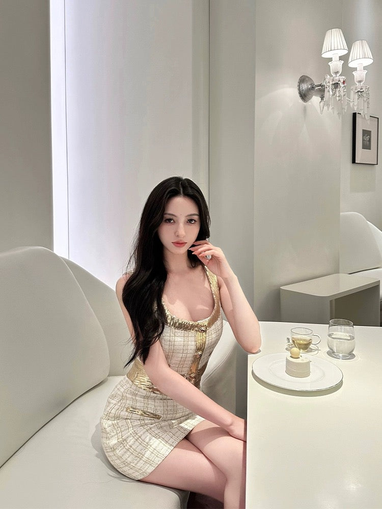 For Fay Platinum Xiaoxiang sequined small fragrance style camisole short skirt women slimming high-end suit