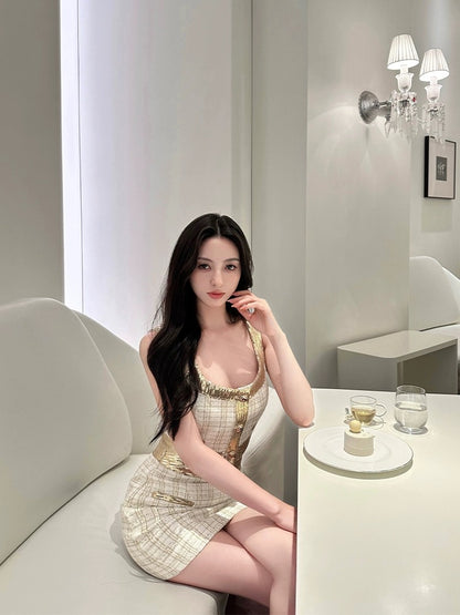 For Fay Platinum Xiaoxiang sequined small fragrance style camisole short skirt women slimming high-end suit