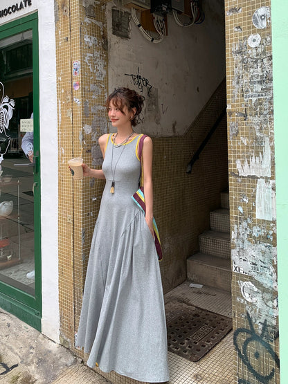 DULA Good Home Cozy Relaxation/Sexy Backless I-shaped Vest Dress Women's Summer Slim Long Swing Skirt