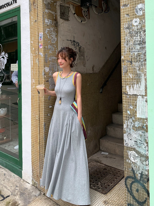 DULA Good Home Cozy Relaxation/Sexy Backless I-shaped Vest Dress Women's Summer Slim Long Swing Skirt