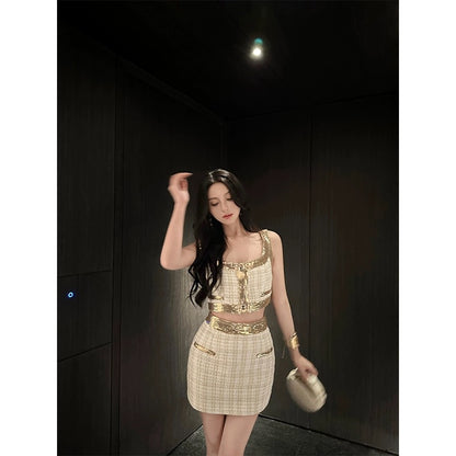 For Fay Platinum Xiaoxiang sequined small fragrance style camisole short skirt women slimming high-end suit