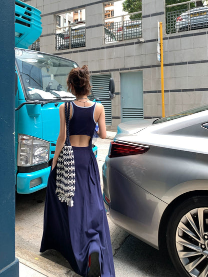 DULA Good Home Cozy Relaxation/Sexy Backless I-shaped Vest Dress Women's Summer Slim Long Swing Skirt