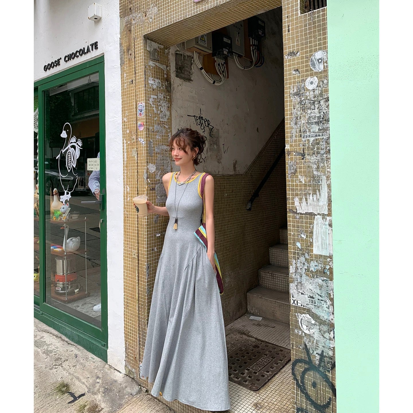 DULA Good Home Cozy Relaxation/Sexy Backless I-shaped Vest Dress Women's Summer Slim Long Swing Skirt