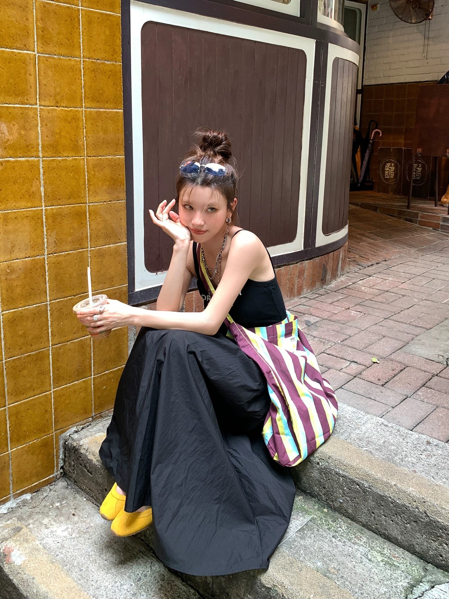 DULA Good Home Heartbeat Muse/Black Suspender Dress Women's Summer Waist Drawstring Puffy Umbrella Long Skirt