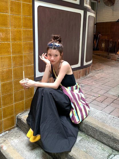 DULA Good Home Heartbeat Muse/Black Suspender Dress Women's Summer Waist Drawstring Puffy Umbrella Long Skirt