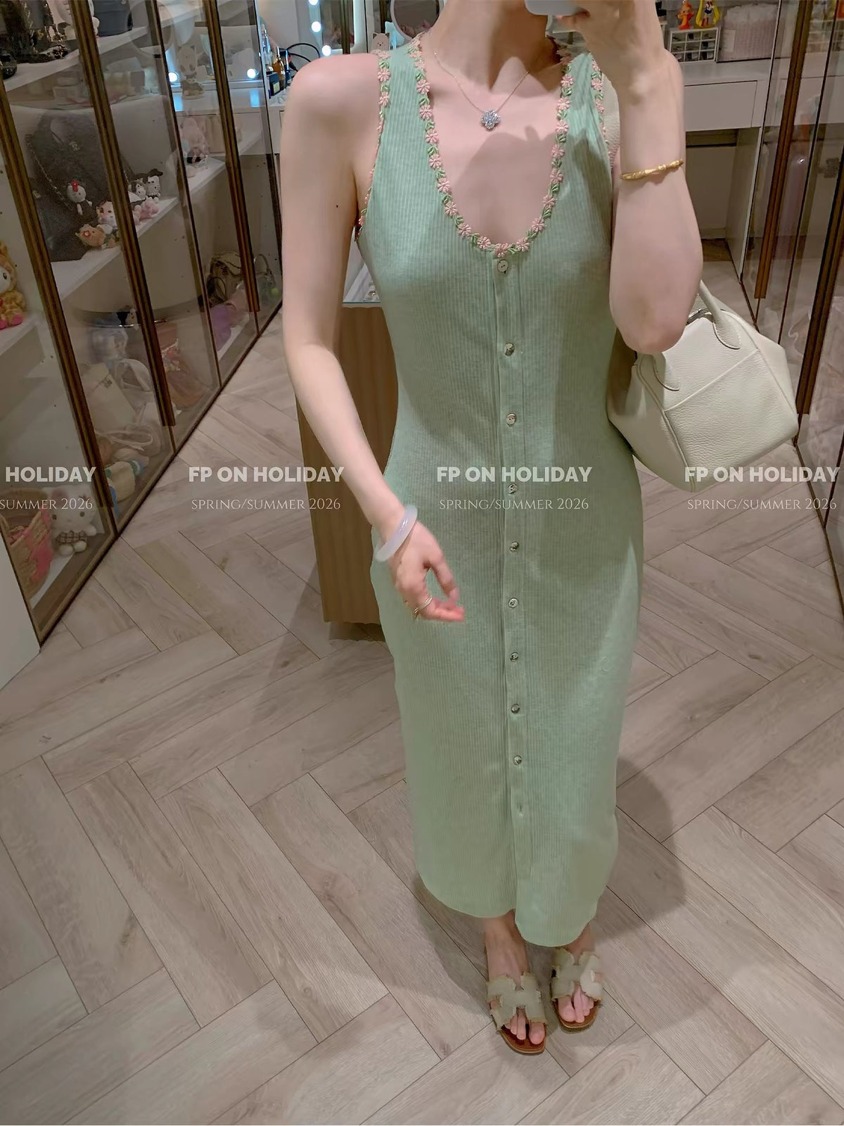 FPOH "Green Summer Dopamine" Stunning Knit Dress – Slim-Fit, Waist-Cinching, Unique Style (Won't Clash with Others) – Women's Summer Dress