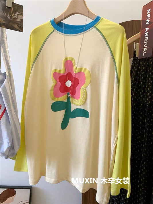 Three-dimensional flower print summer thin soft and comfortable breathable sun protection top Korean style fashion youth T-shirt for women