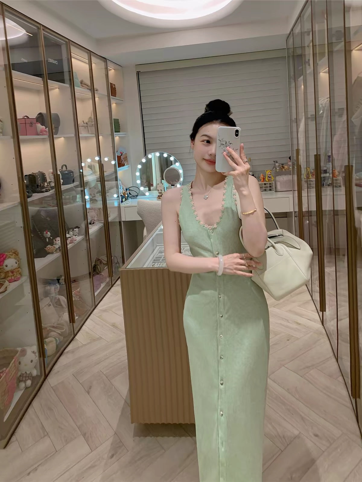 FPOH "Green Summer Dopamine" Stunning Knit Dress – Slim-Fit, Waist-Cinching, Unique Style (Won't Clash with Others) – Women's Summer Dress