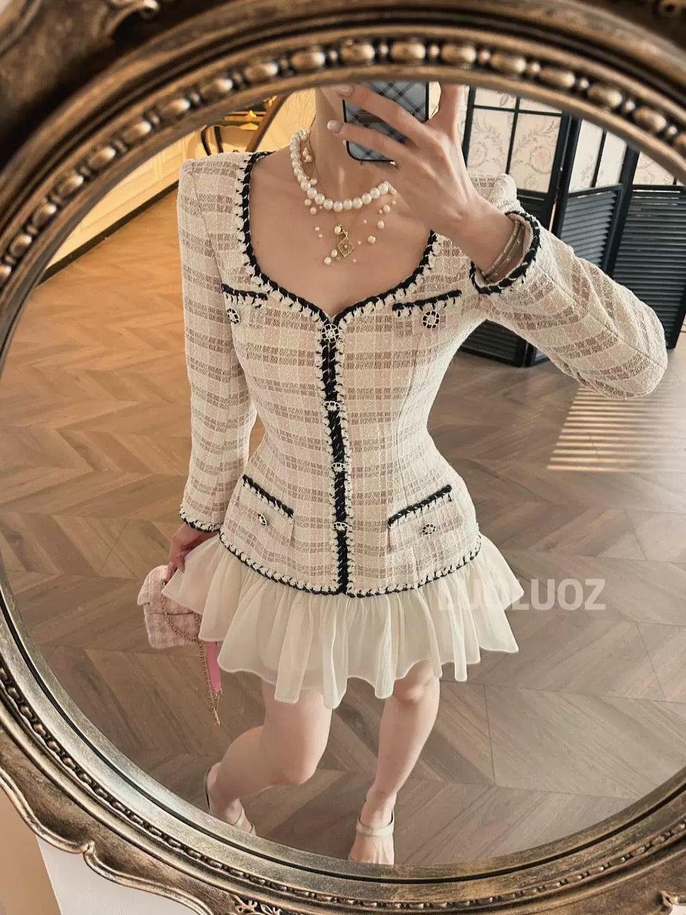 LUOLUOZ 【Autumn Whispers】Sophisticated and Stylish Patchwork Short Dress CC218