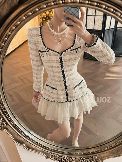 LUOLUOZ 【Autumn Whispers】Sophisticated and Stylish Patchwork Short Dress CC218