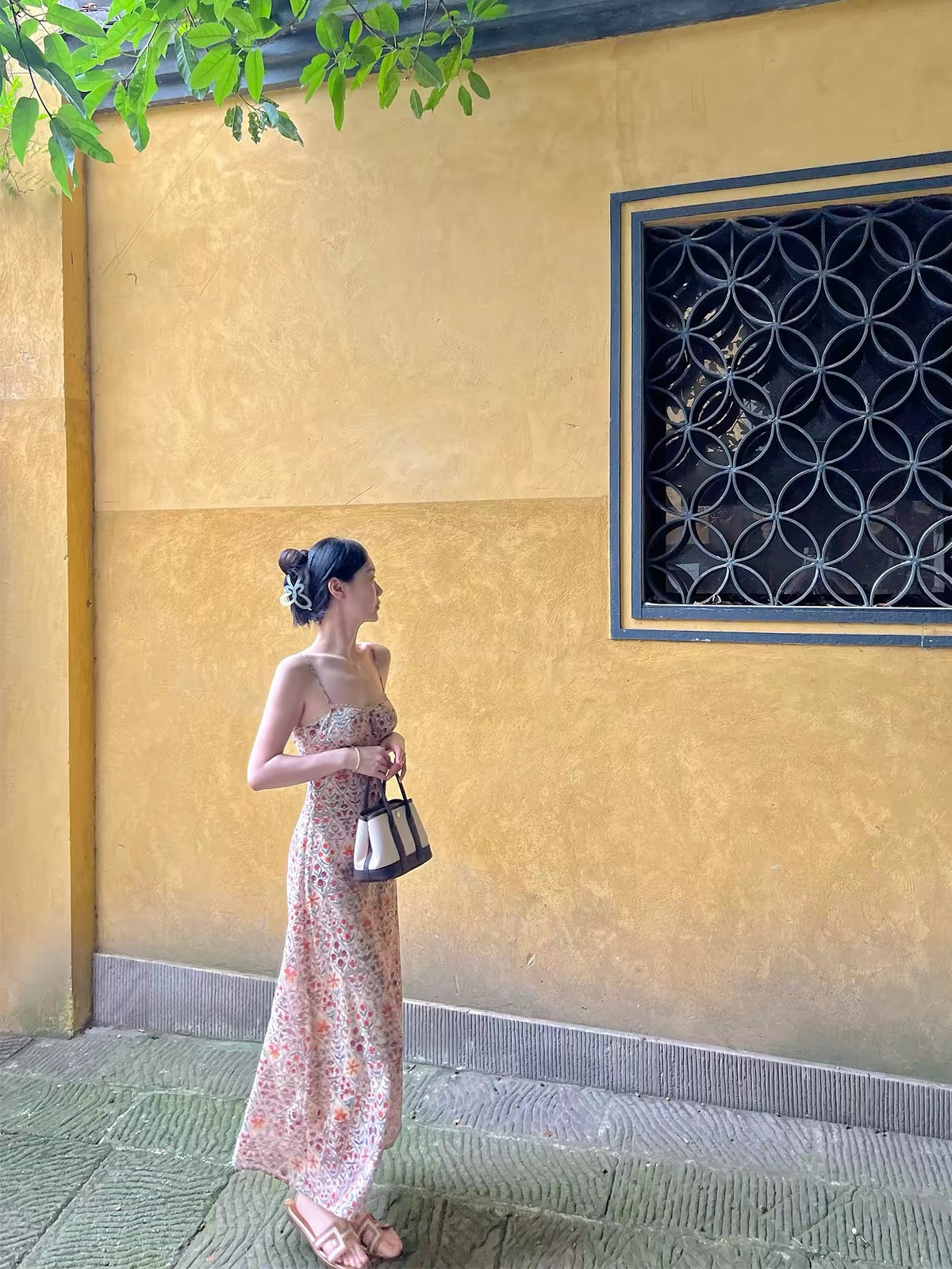 FPOH French-style floral camisole dress—an absolutely stunning, beautiful dress featuring a waist-cinching design.