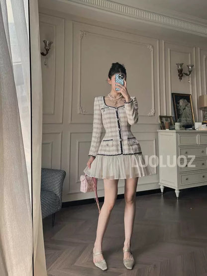 LUOLUOZ 【Autumn Whispers】Sophisticated and Stylish Patchwork Short Dress CC218