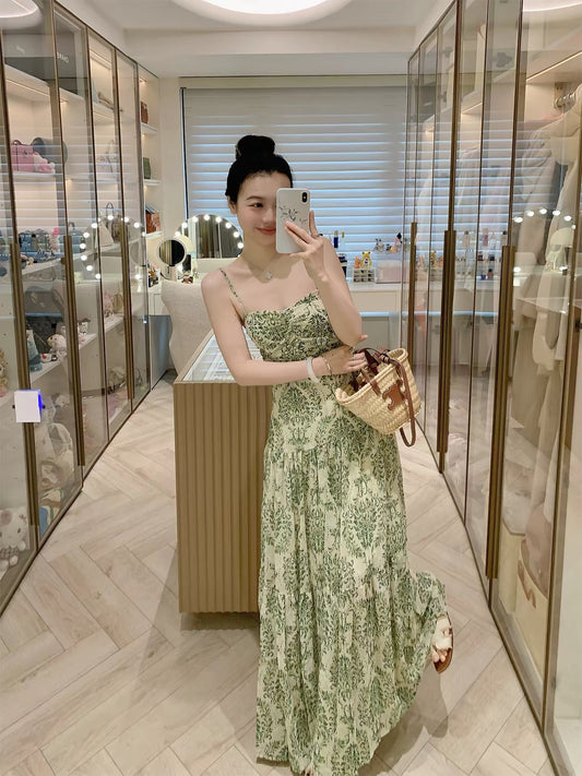 FPOH Women's Summer Floral Backless Halter Dress – A Stunning, Waist-Defining Dress Perfect for Seaside Vacations