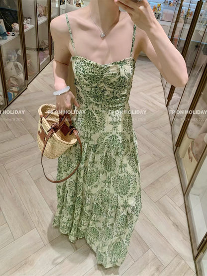 FPOH Women's Summer Floral Backless Halter Dress – A Stunning, Waist-Defining Dress Perfect for Seaside Vacations