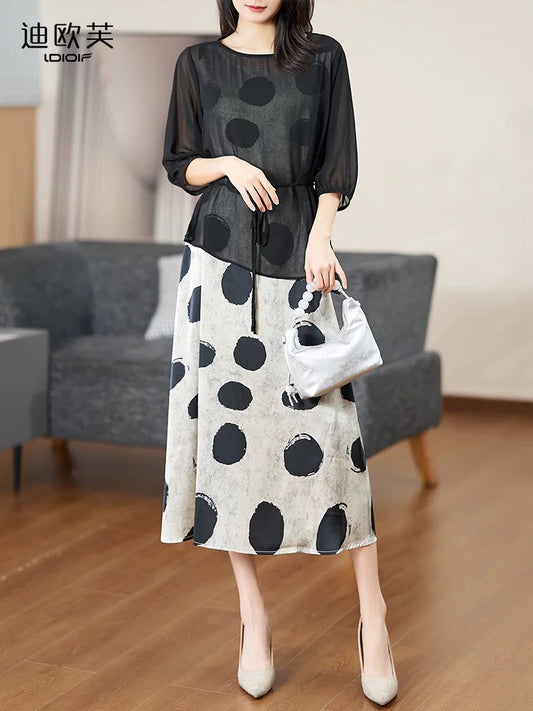 Diofu 2024 new suit, dignified and atmospheric two-piece summer women's short-sleeved polka-dot dress for women
