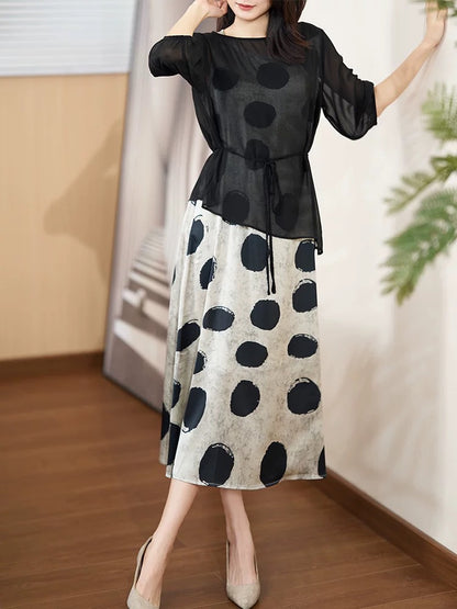 Diofu 2024 new suit, dignified and atmospheric two-piece summer women's short-sleeved polka-dot dress for women