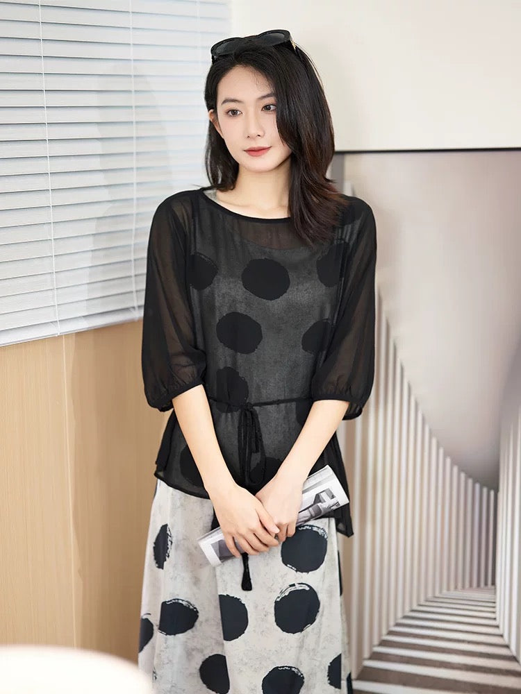 Diofu 2024 new suit, dignified and atmospheric two-piece summer women's short-sleeved polka-dot dress for women