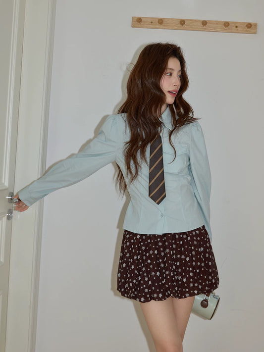 Chaochao's Green Polo Collar Shirt for Women, Spring 2026, Casual, Elegant, Slim Fit, High-End Long-Sleeved Top