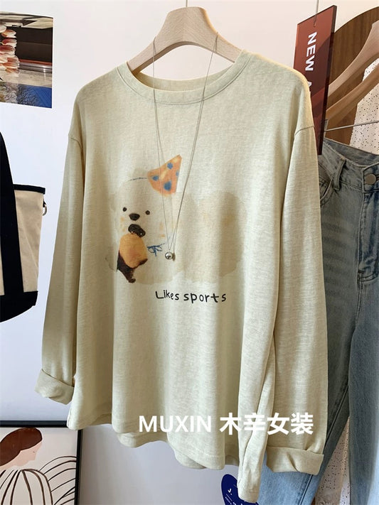 Snowflake cotton thin cute puppy print early autumn thin long sleeve loose sun protection women's Korean version T-shirt