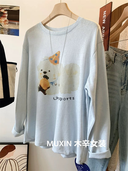 Snowflake cotton thin cute puppy print early autumn thin long sleeve loose sun protection women's Korean version T-shirt