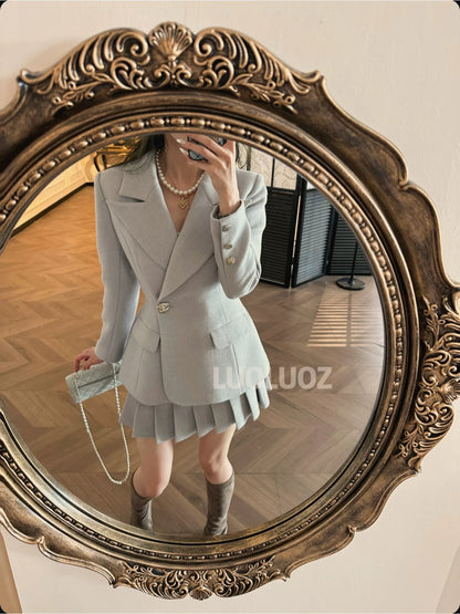 LUOLUOZ [Under the Cherry Blossom Tree] Exquisite Wool Top and Jacket + Short Skirt Two-Piece Set JF108