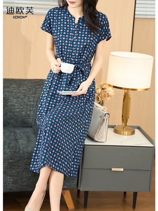 Diofu's new summer fashion, versatile, exquisite, slim, luxurious, light, luxurious, age-reducing and slimming 2024 blue women's dress