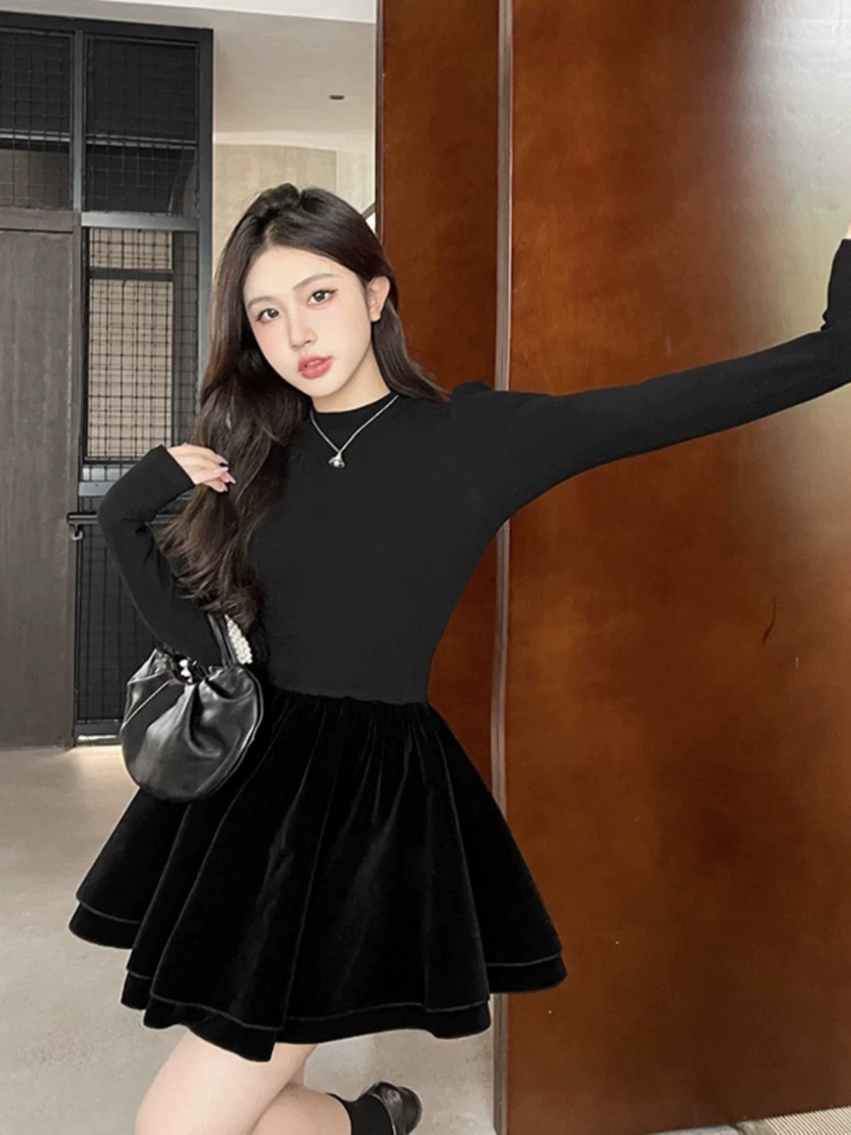 GirlsAt18 black knitted dress for women autumn and winter French sexy birthday skirt with waist-cinching tutu skirt