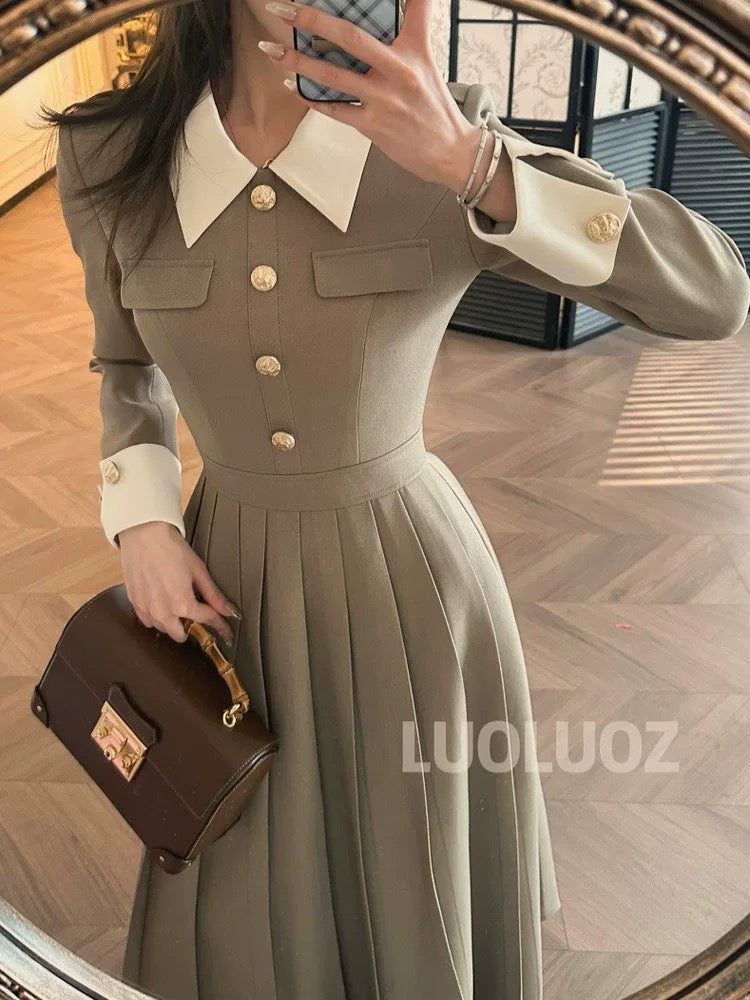 LUOLUOZ 【Attraction】High-end, elegant color-blocked, light luxury fashion long dress CC237