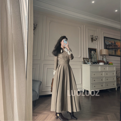 LUOLUOZ 【Attraction】High-end, elegant color-blocked, light luxury fashion long dress CC237