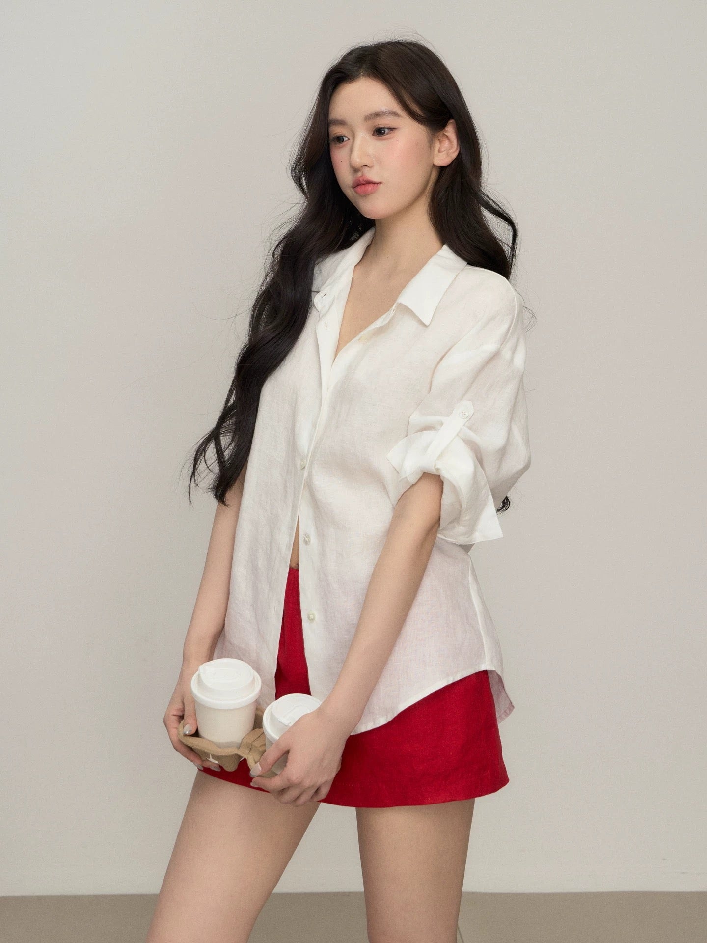 OIOI ESSE / "A Letter Sent Back from the Wind" 100% Linen Relaxed Style Vintage Shirt with Rolled Sleeves