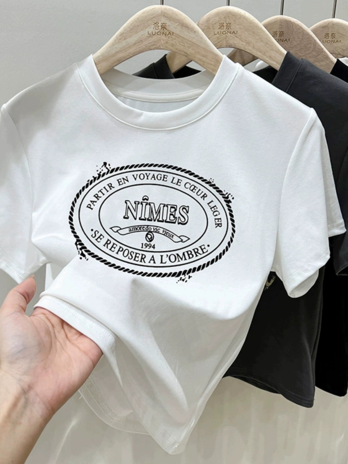 Pure cotton 2023 summer new short-sleeved T-shirt women's slimming half-sleeved printed body short top ins trend