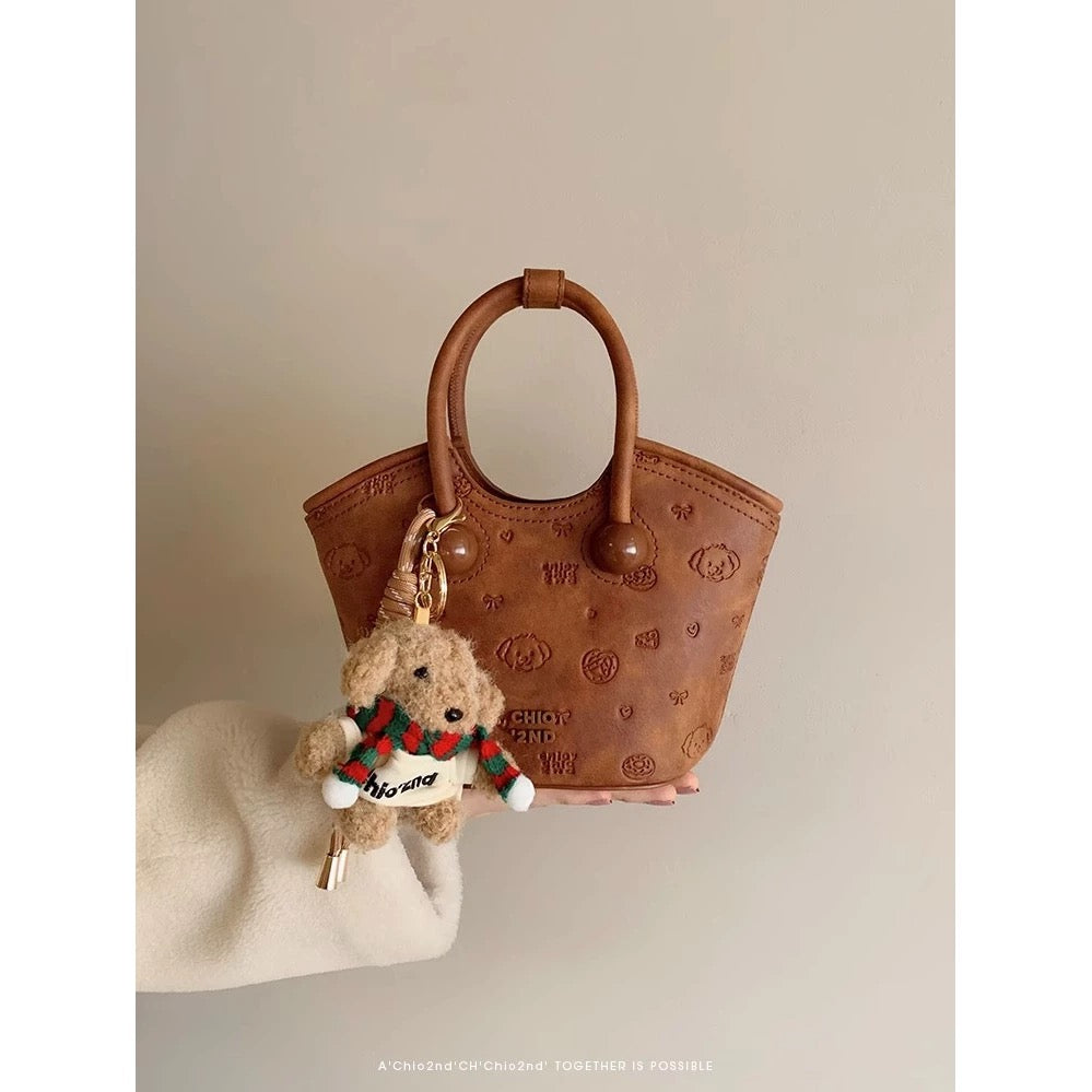 chio2nd Bread Puppy Christmas Cottage Tote Bag Women's Autumn and Winter Retro Commuting Portable Crossbody